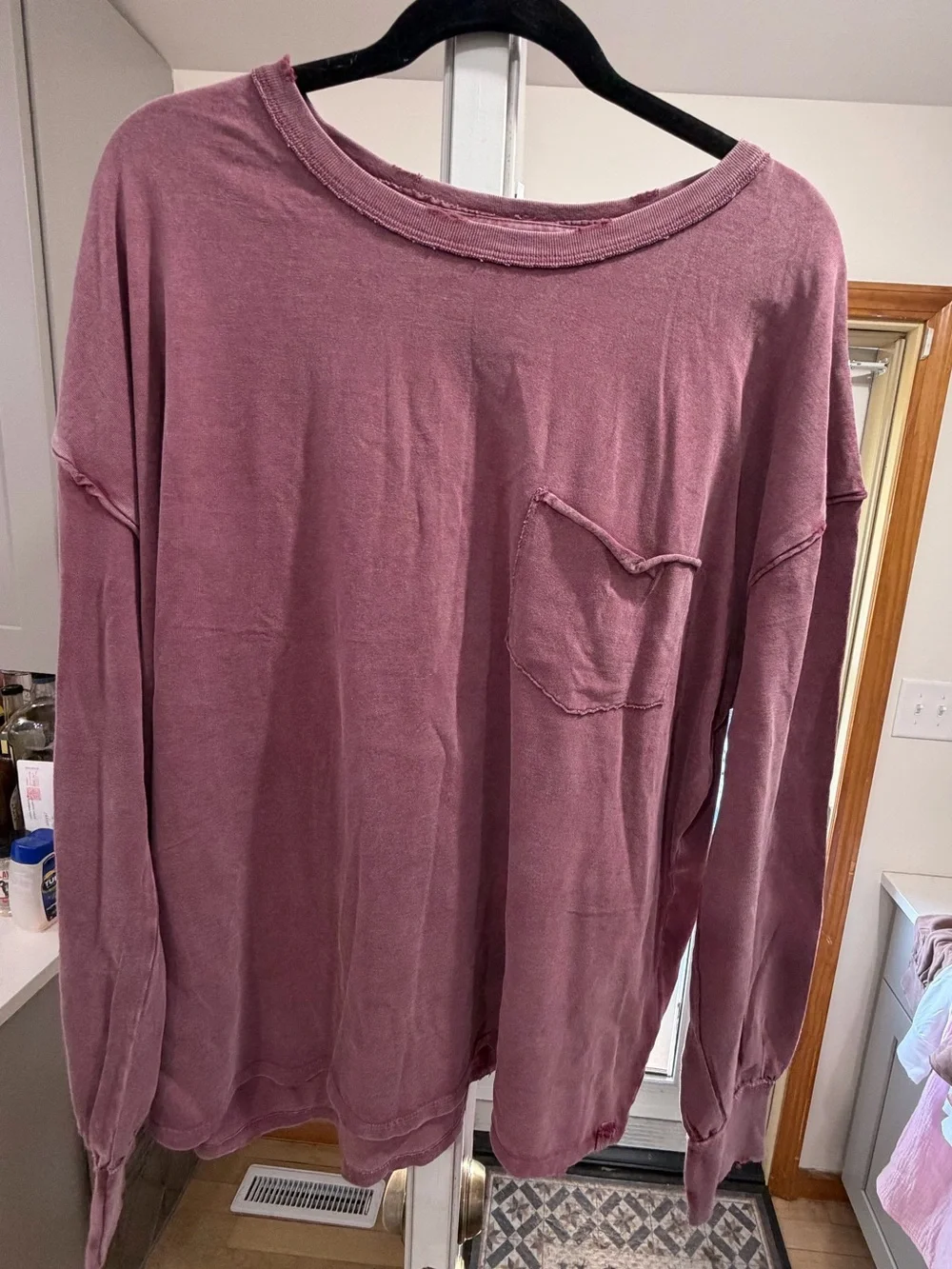 Free People Vintage Plum Long Sleeve Tee with Pocket